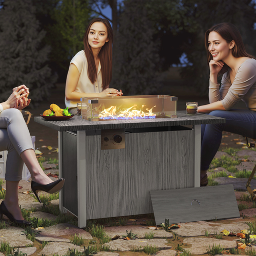 Outsunny Gas Fire Pit Table with 50,000 BTU Burner, Cover, Dark Grey