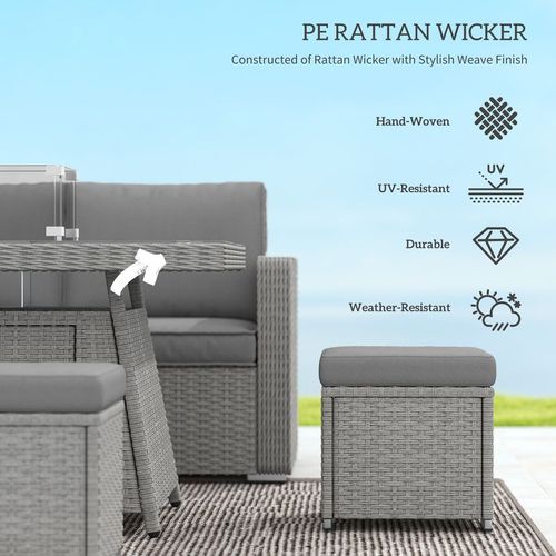 7 Pieces Rattan Garden Furniture Set w/ 50,000 BTU Gas Fire Pit Table