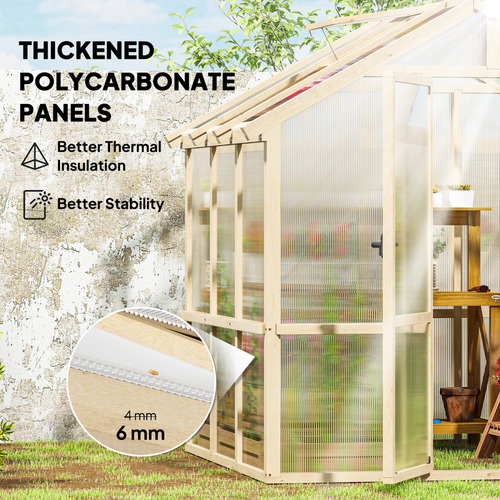 Outsunny 6.6 x 6ft Wooden Polycarbonate Greenhouse with Lockable Door
