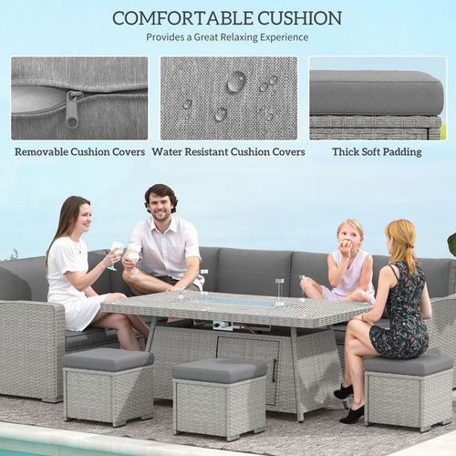 7 Pieces Rattan Garden Furniture Set w/ 50,000 BTU Gas Fire Pit Table