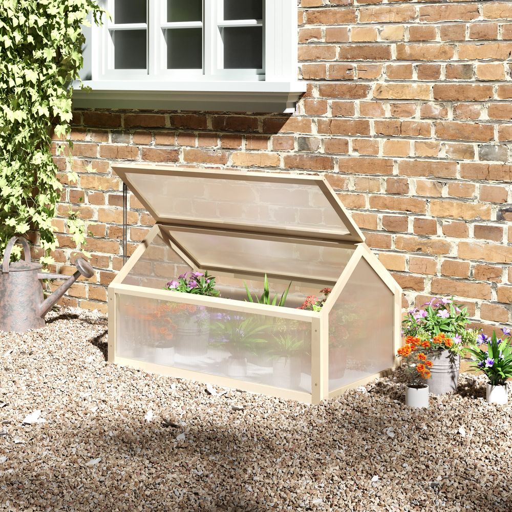 Outsunny Wooden Cold Frame with Openable Top Cover, 90 x 52 x 50cm, Natural