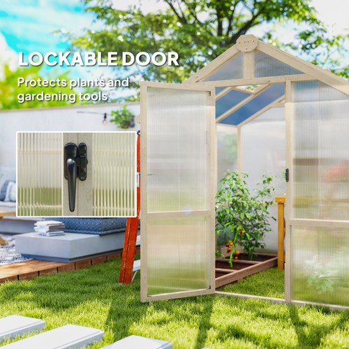 Outsunny 6.6 x 6ft Wooden Polycarbonate Greenhouse with Lockable Door