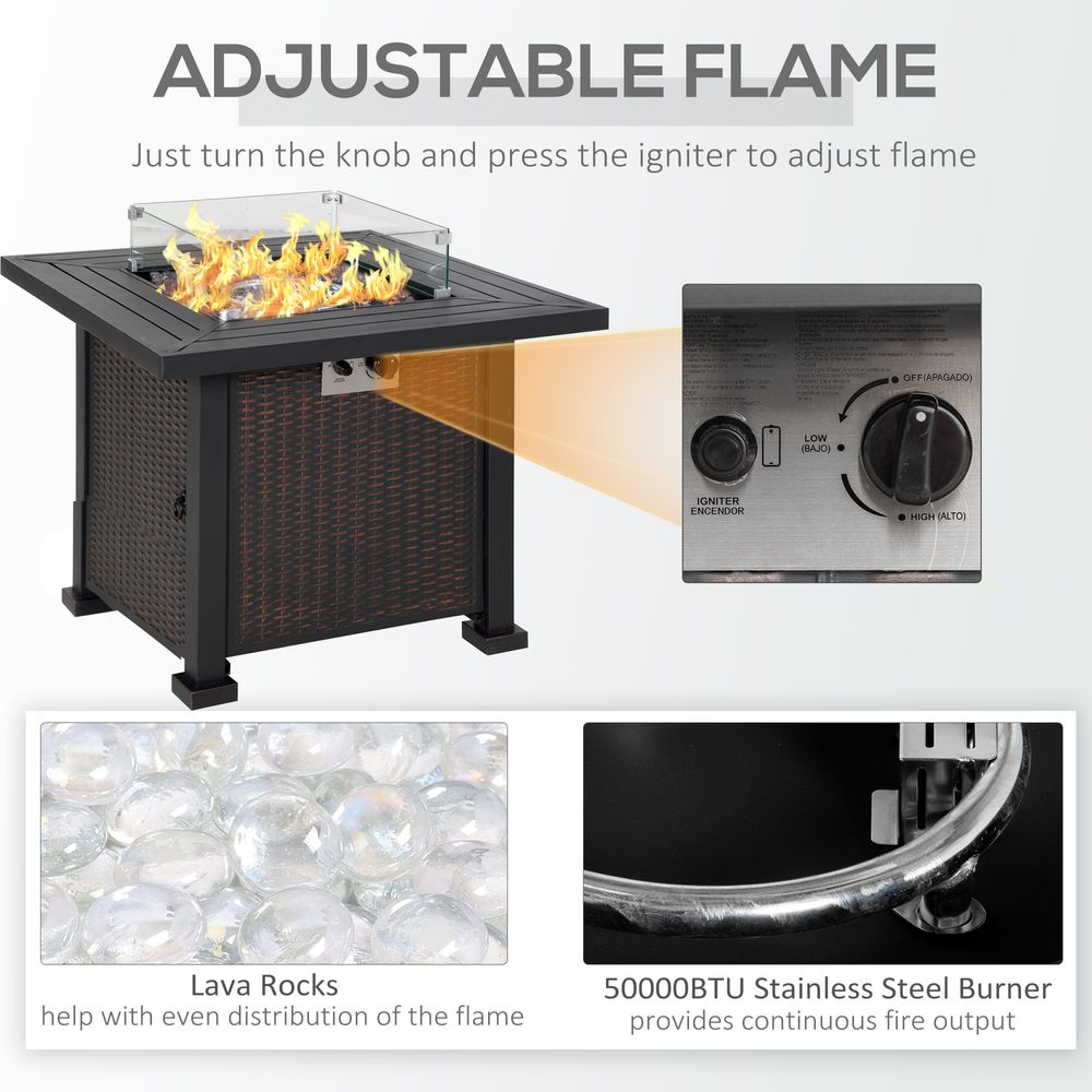 Outsunny Fire Pit Table: Wind Screen, Glass Beads
