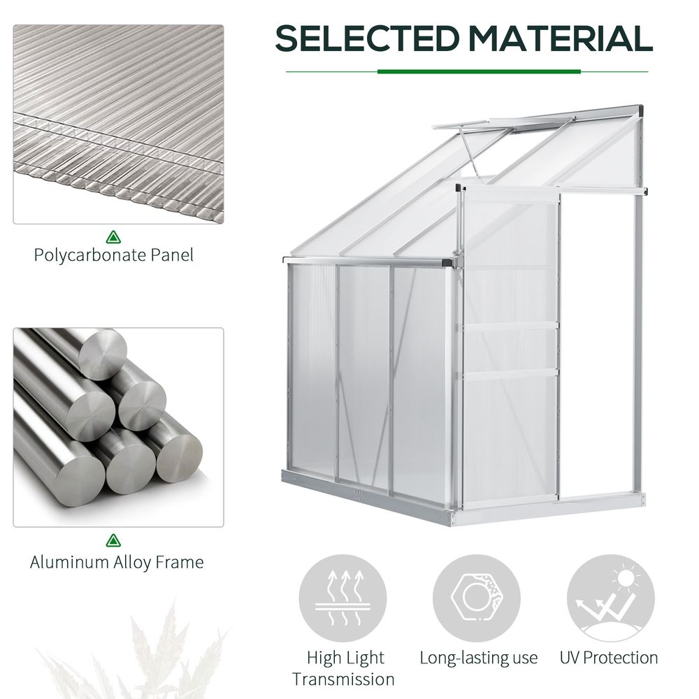 6 x 4ft Polycarbonate Greenhouse Aluminium Roof Vent, Rain Gutter Sliding Door