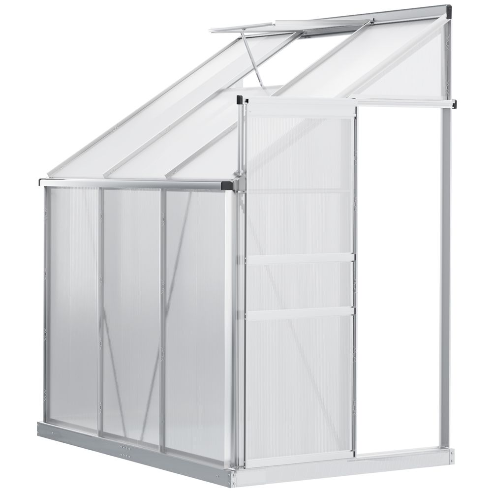6 x 4ft Polycarbonate Greenhouse Aluminium Roof Vent, Rain Gutter Sliding Door