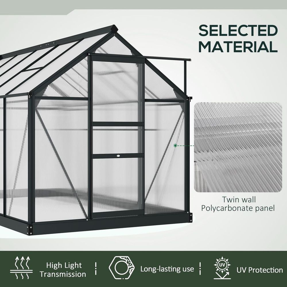 High-Quality 6x10ft Polycarbonate Greenhouse w/ Aluminium Frame & Slide Door