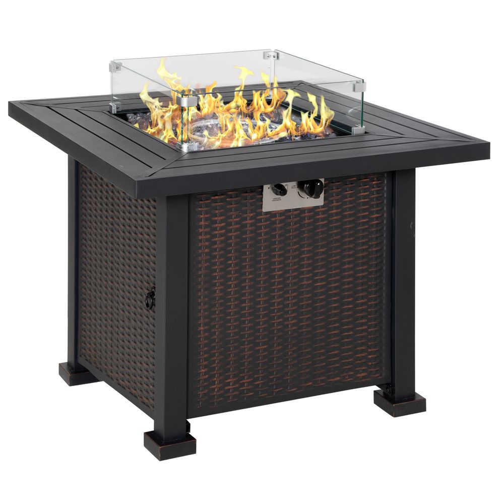 Outsunny Fire Pit Table: Wind Screen, Glass Beads