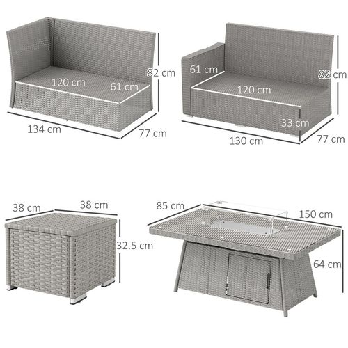7 Pieces Rattan Garden Furniture Set w/ 50,000 BTU Gas Fire Pit Table