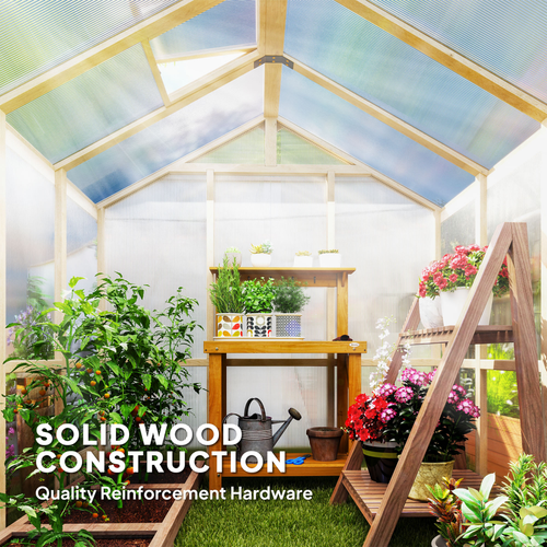 Outsunny 6.6 x 6ft Wooden Polycarbonate Greenhouse with Lockable Door