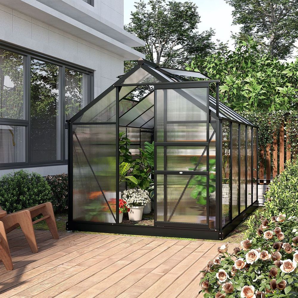 High-Quality 6x10ft Polycarbonate Greenhouse w/ Aluminium Frame & Slide Door