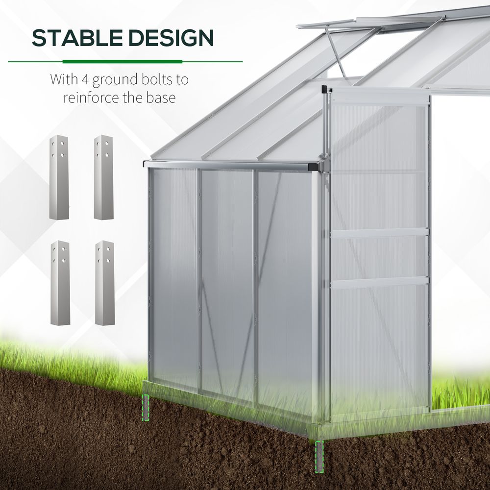 6 x 4ft Polycarbonate Greenhouse Aluminium Roof Vent, Rain Gutter Sliding Door