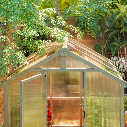 Outsunny 6.6 x 6ft Wooden Polycarbonate Greenhouse with Lockable Door