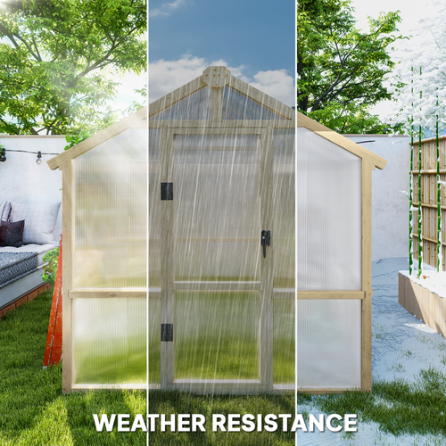 Outsunny 6.6 x 6ft Wooden Polycarbonate Greenhouse with Lockable Door