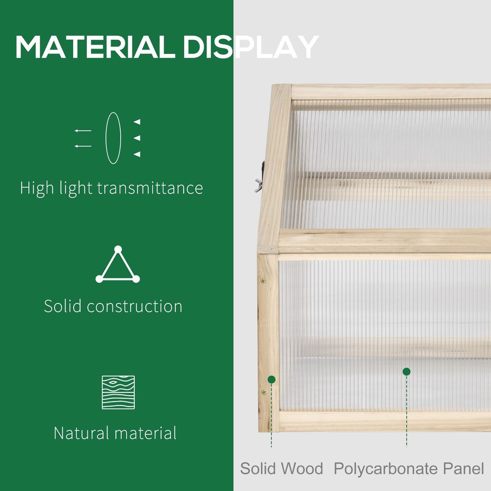 Outsunny Wooden Cold Frame with Openable Top Cover, 90 x 52 x 50cm, Natural