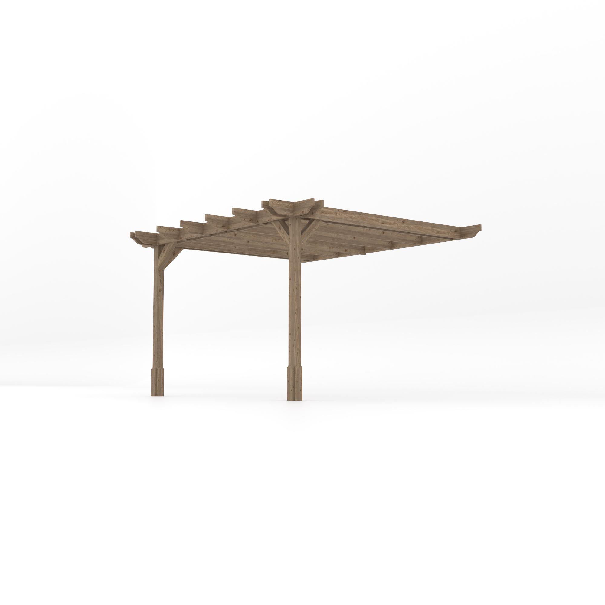Wall Mounted Double Premium Pergola - Rustic Brown - 3m Depth x 3.6m Length