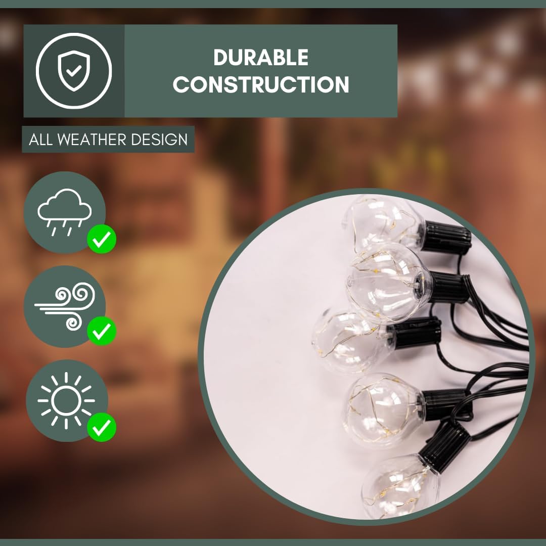 14.5m Outdoor Festoon String Lights Mains Powered Waterproof