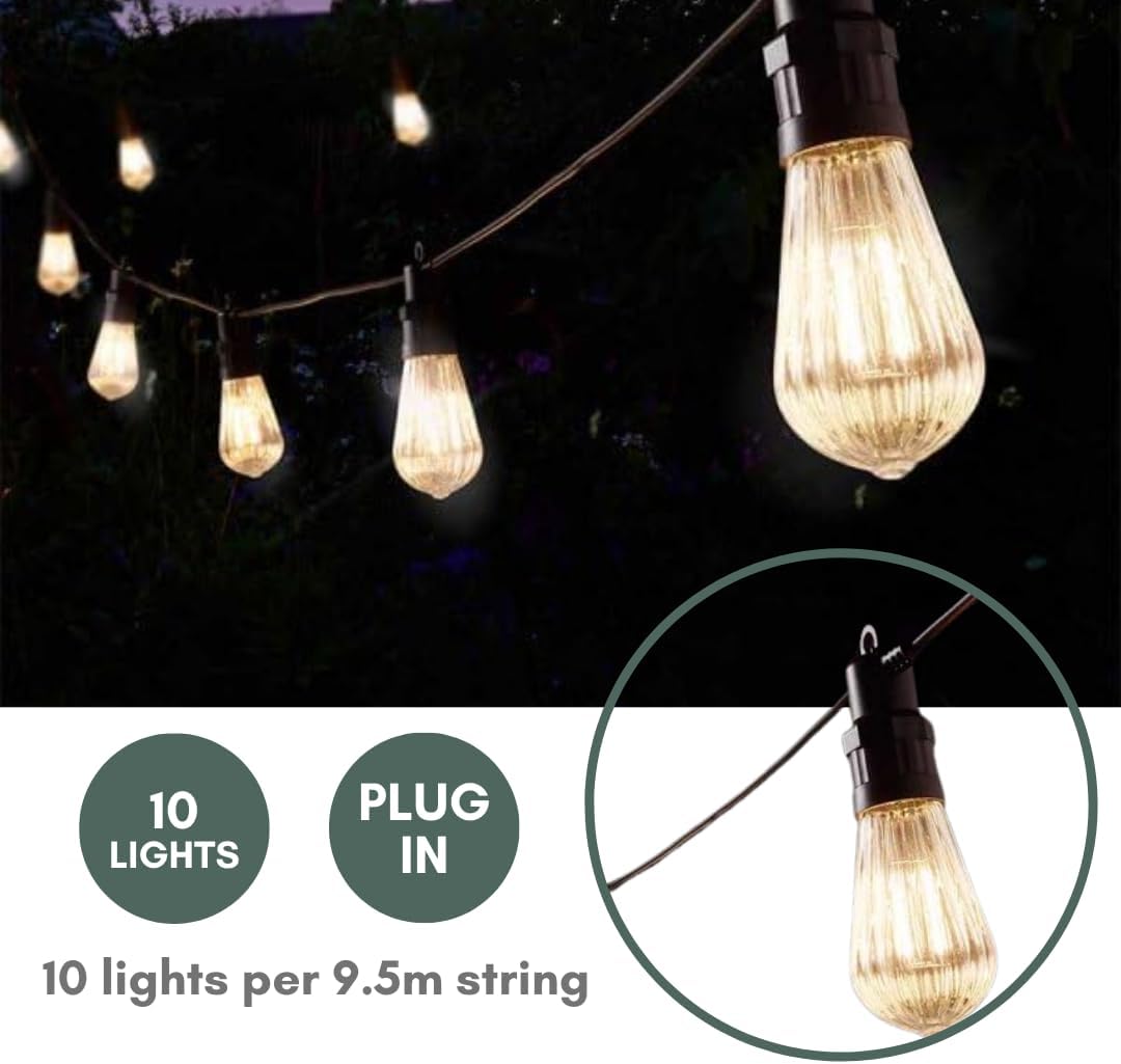 9.5m Mains Powered LED Festoon String Lights Warm White