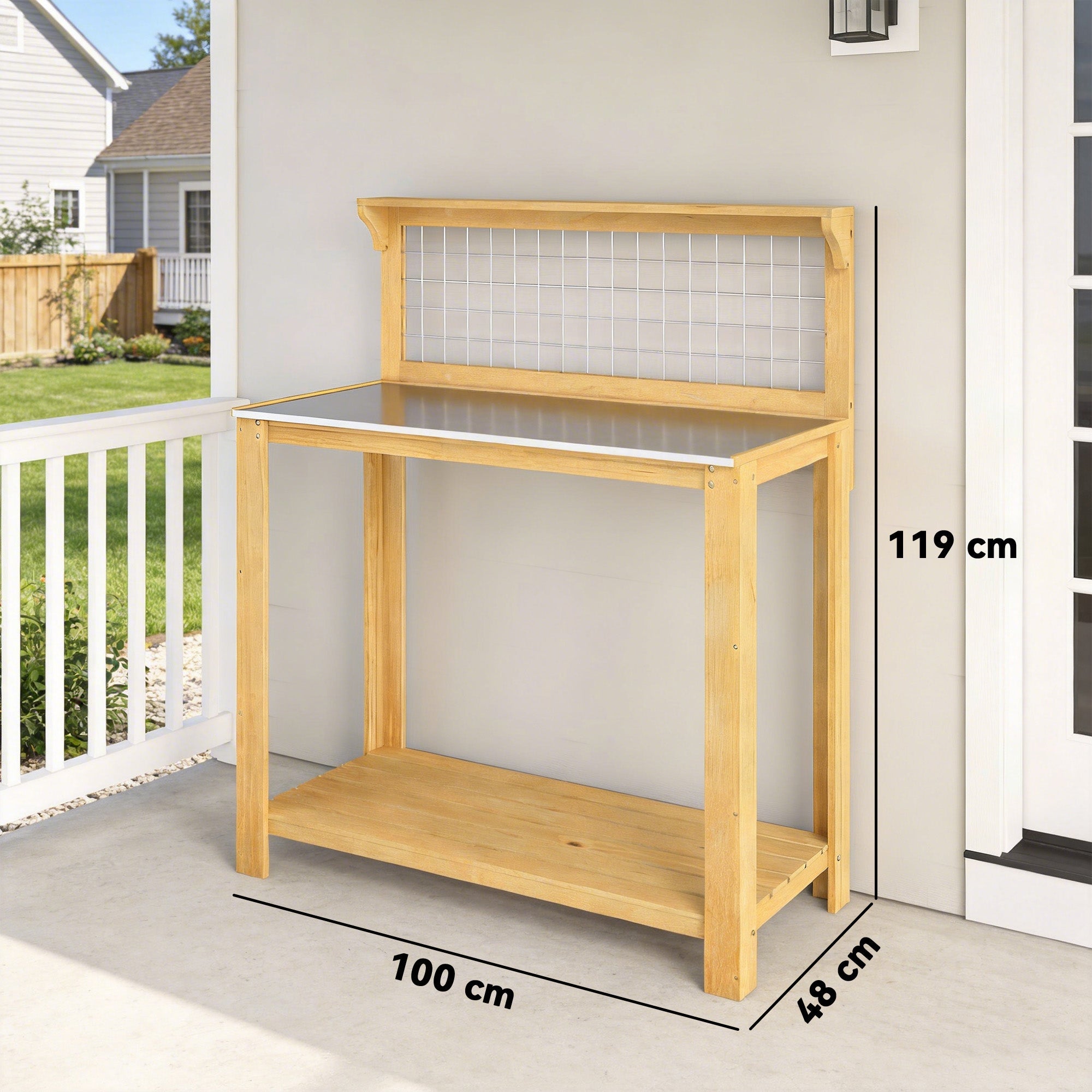 Outsunny Outdoor Wooden Workbench Potting Bench - Aluminium Worktop