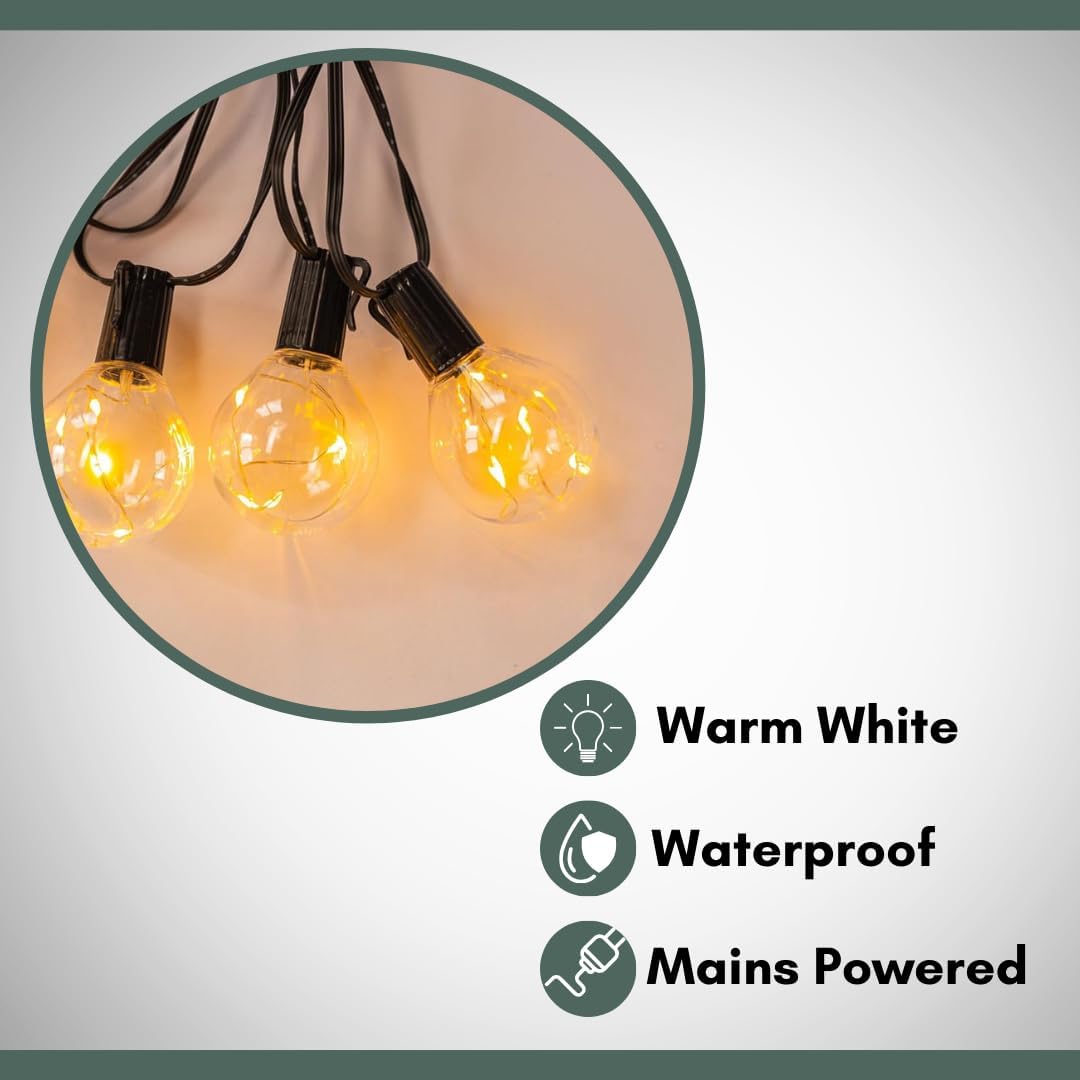 14.5m Outdoor Festoon String Lights Mains Powered Waterproof