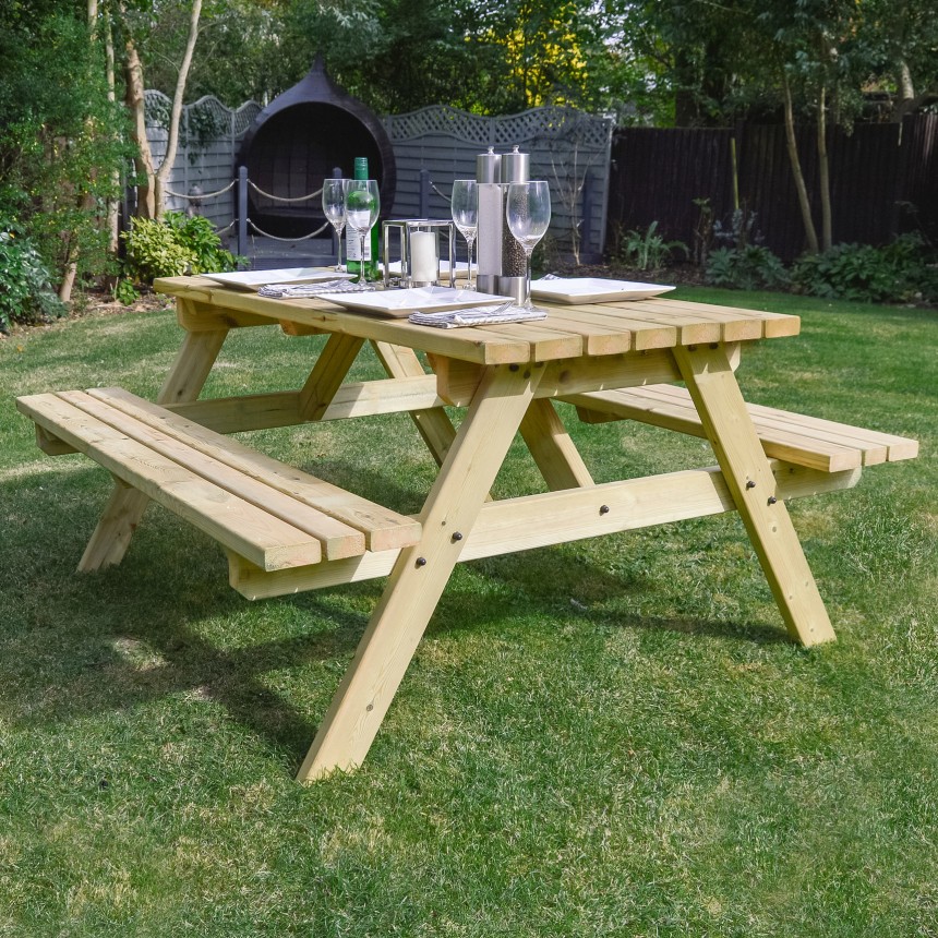 Oakham Outdoor Pub Style Picnic Bench - 4ft - Pressure Treated - Hand